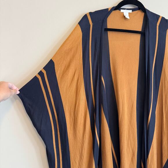 H&M Womens Brown Black Striped Lightweight Oversized Poncho Cardigan Sweater M/L - Picture 2 of 5